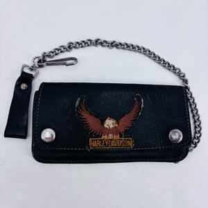 Harley-Davidson Vintage Biker Moto Leather Billfold Wallet With Chain